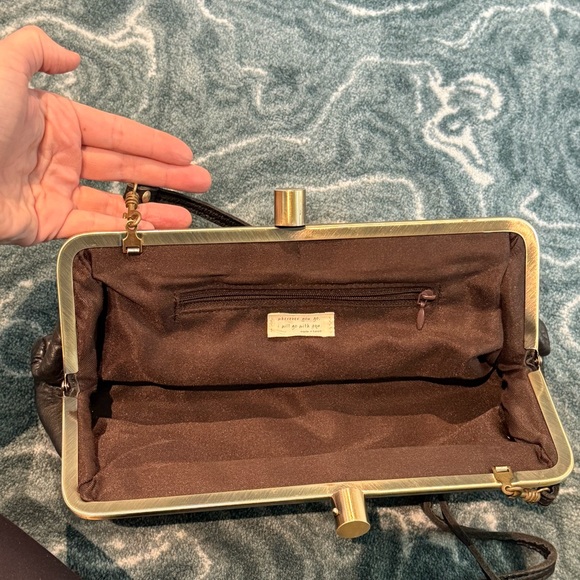 Black Leather Pebbled Clutch with Gold Accents - Picture 4 of 5